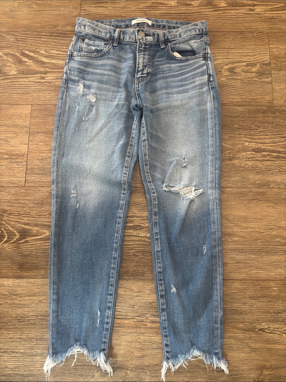 Moussy Vintage Glendele Skinny Distressed Raw Hem Jeans Blue Women's Size 28 est